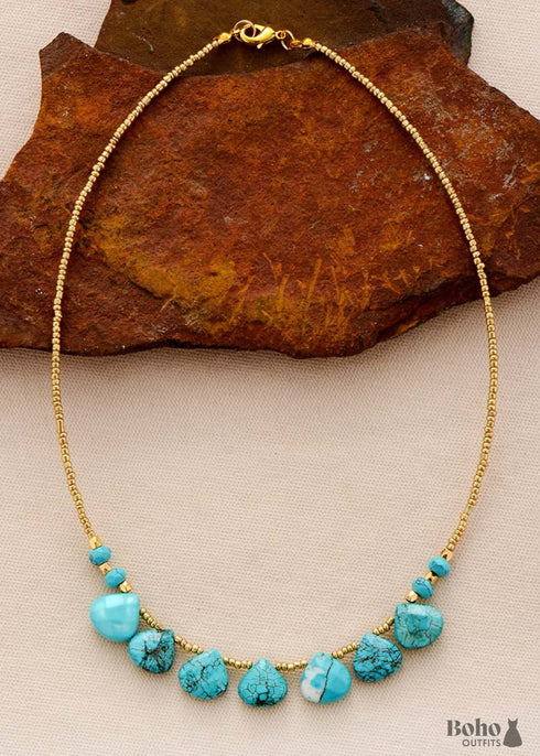 Boho Necklace, Choker Necklace, Turquoise, Natural Stone, Seeds
